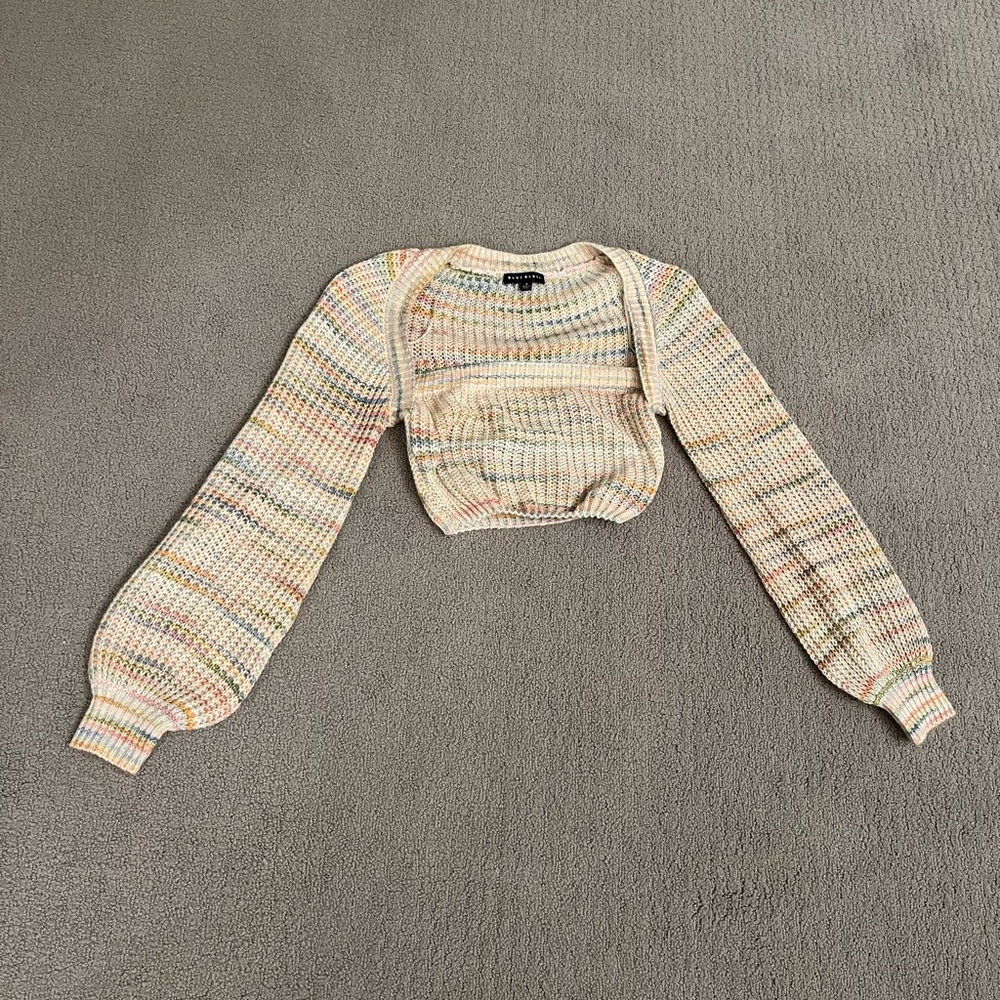 🩷 Lane 201 Boutique Major Babe Sweater Multicolor Knit Crop Top Size Small, Cute - Picture 4 of 11